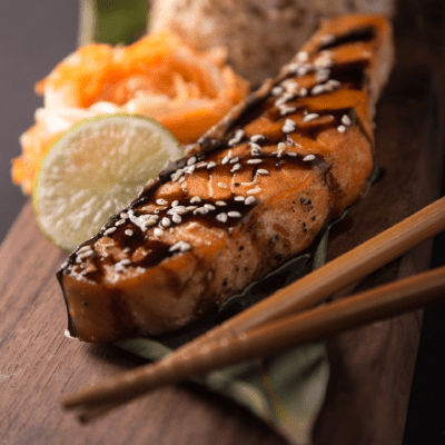 grilled salmon with a soy sauce glazed