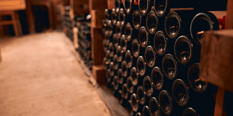 wine stored in a basement