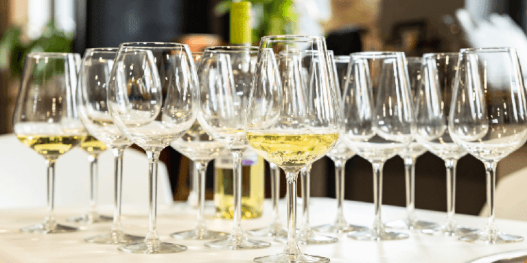 different types of wine glasses on a table